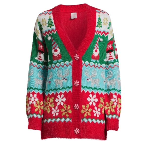 Womens Holiday Time Christmas Gnome Cardigan - Picture 1 of 14